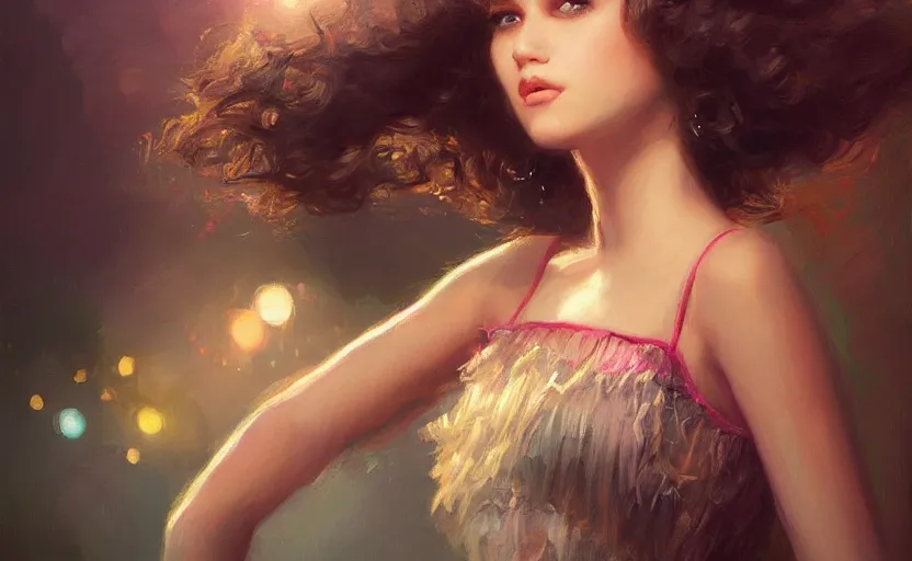 Image similar to rockstar girl on stage. by edward robert hughes, by konstantin razumov, by william - adolphe bouguerea, by artgerm, pixar, artstation trending, concept art, digital art, digital painting, dramatic lighting, sharp focus, highly detailed, vxf movie, cinematic