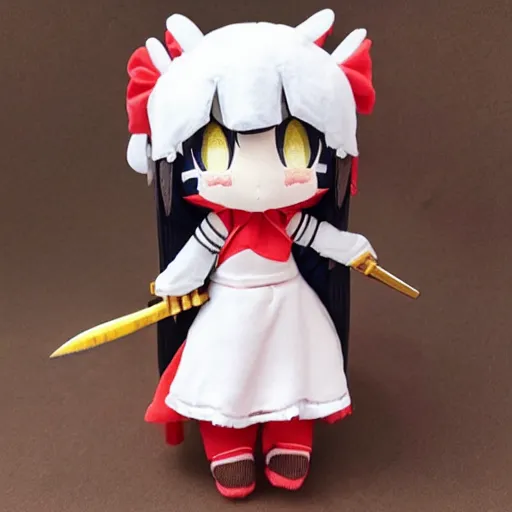 Prompt: cute fumo plush of a girl brandishing a knife, anime girl, weapon