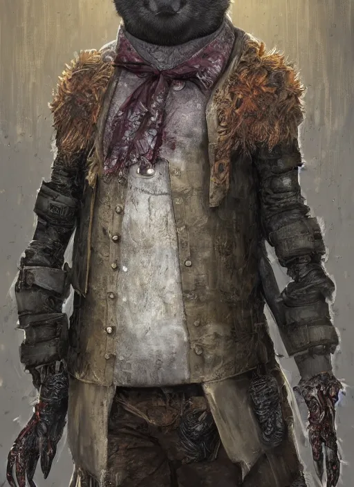 Image similar to detailed full body concept art illustration, dark soft focus, plague style oil painting on canvas of an anthropomorphic capybara doctor in full intricate clothing, biomutant, dystopian, micro detail, octane render, 4K