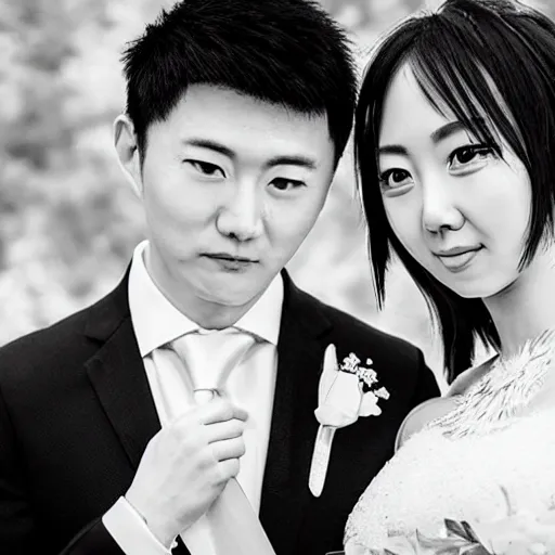 Image similar to saitama one punch man instagram couple's wedding photo shoot, closeup photo