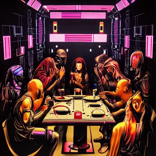 Image similar to cyberpunk last supper