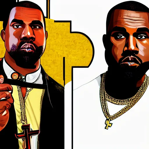 Image similar to illustration gta 5 artwork of holy saint kanye west, golden cross, in the style of gta 5 loading screen, by stephen bliss