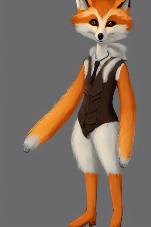 Image similar to an anthropomorphic fox with a fluffy tail wearing a vest, backlighting, trending on artstation, digital art, furry art, trending on furaffinity, cel shaded