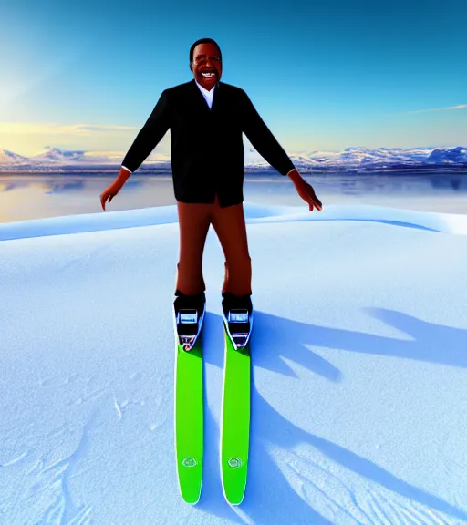 Image similar to martin luther king riding a snowboards in summer on the beach, photorealistic, 4 k, sharp, highly detailed,