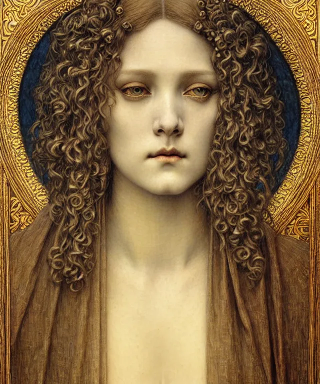 Image similar to detailed realistic beautiful young medieval queen face portrait by jean delville, gustave dore and marco mazzoni, art nouveau, symbolist, visionary, gothic, pre - raphaelite. horizontal symmetry