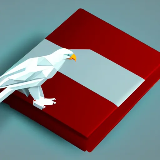 Image similar to low poly, vector, white eagle icon, in a book, red background, cgsociety, artstation, octane render