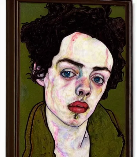 Image similar to portrait of billie eilish by egon schiele, intense desire, high quality, high detail