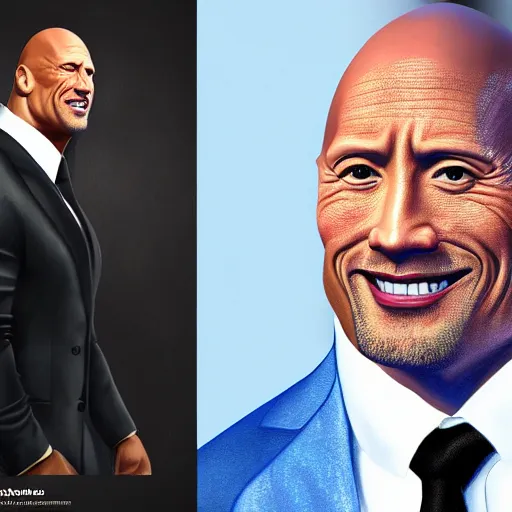 Image similar to an oil painting of dwayne johnson wearing wearing a fancy elegant suit, by artgerm, hd, hdr, ue 5, ue 6, unreal engine 5, realistic anime 3 d style, cinematic 4 k wallpaper, 8 k, ultra detailed, gta cover art, high resolution, artstation, award winning