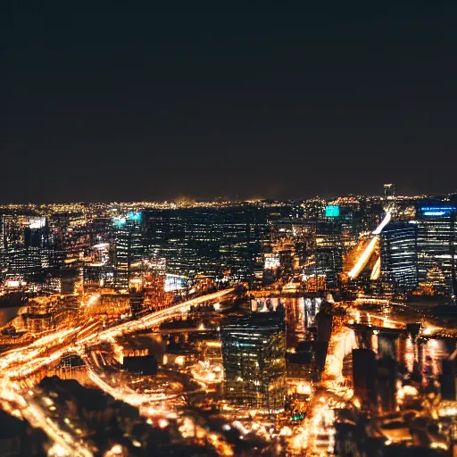 Image similar to a still of Barak Obama. Shallow depth of field. City at night in background, lights, colors ,studio lighting, mood, 4K. Profession photography