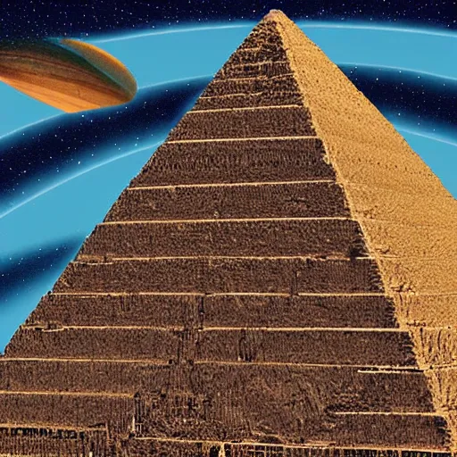 Image similar to Pyramids being constructed by multiple UFO, detailed digital art