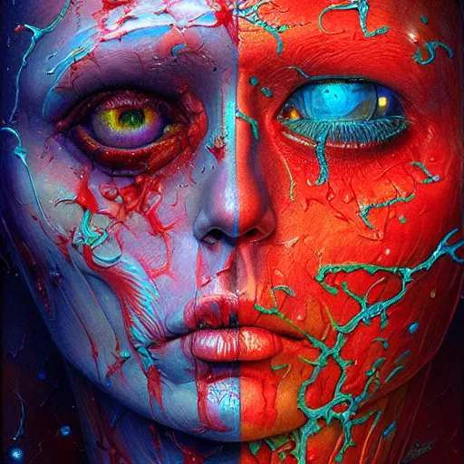 Prompt: hyper detailed masterpiece, star pattern, jean giraud, damaged bloody zombie, vibrant, digital art painting, beautiful, psychedelic, artgerm, donato giancola, tom bagshaw
