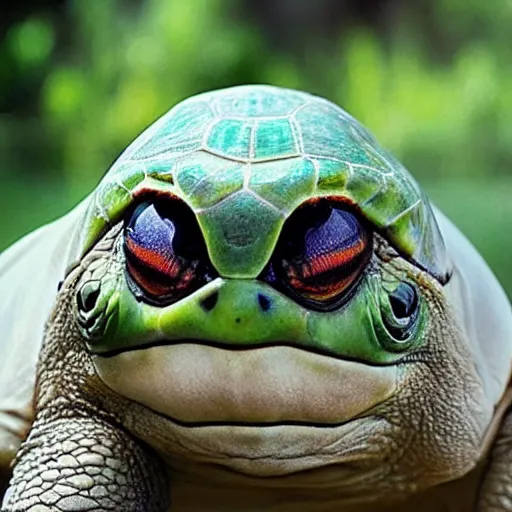 Image similar to photo of a nightmare turtle with an evil grin and large eyes, nightmare fuel, creepy