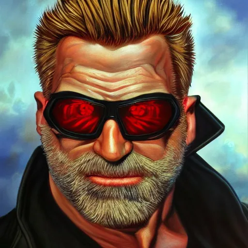 Image similar to portrait painting of duke nukem, art by larry elmore, 4 k,, highly detailed, epic lighting