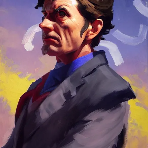 Image similar to greg manchess portrait painting of doctor who as overwatch character, medium shot, asymmetrical, profile picture, organic painting, sunny day, matte painting, bold shapes, hard edges, street art, trending on artstation, by huang guangjian and gil elvgren and sachin teng