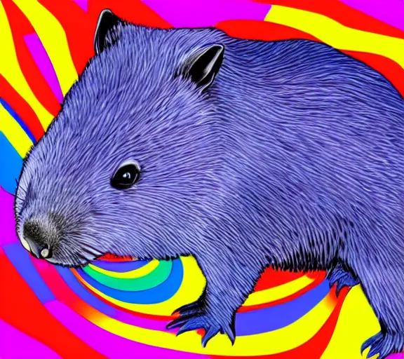 Prompt: digital art, colourful, a wombat relaxing