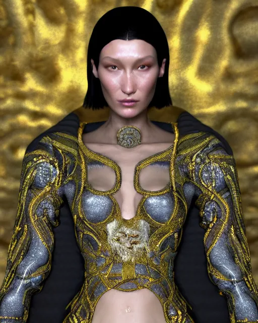 Prompt: a highly detailed metahuman 8 k close up render of bella hadid gustav klimt death and life painting trending on artstation made in unreal engine 4