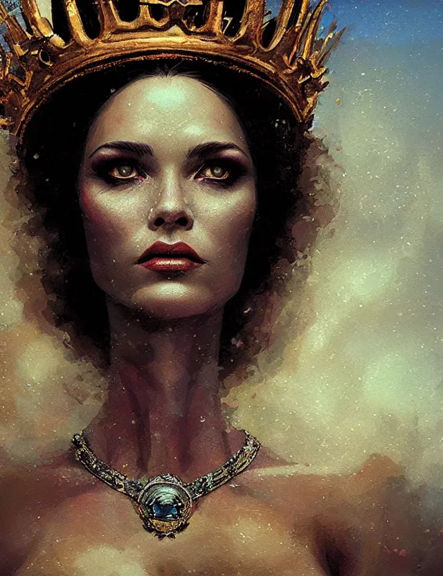 Image similar to blurred background. close-up portrait of a goddess in crown, by Chris Mars and greg rutkowski