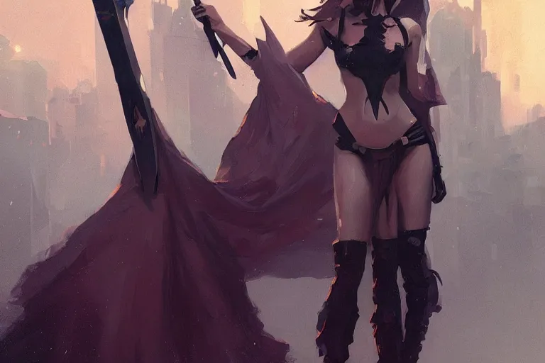 Image similar to seductive goddes holding a grim reapers tool in a modern city in the style of Durand and greg rutkowski, beautiful, geometric, trending on artstation, cinematic