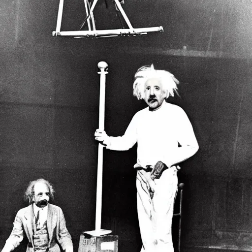 Image similar to Albert Einstein tallest man in the world being showed off at a circus