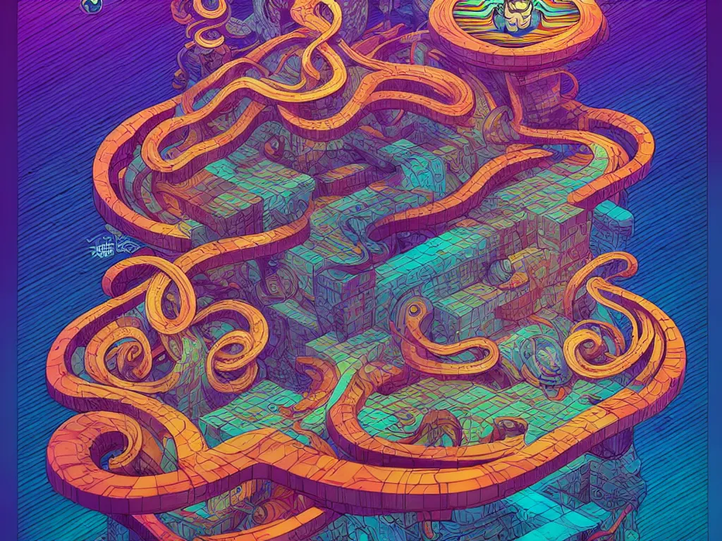 Image similar to twisted turn of fate abstraction, centered award winning ink pen illustration, isometric abstract illustration by dan mumford, edited by craola, technical drawing by beeple and tooth wu, tiny details by artgerm and watercolor girl, symmetrically isometrically centered