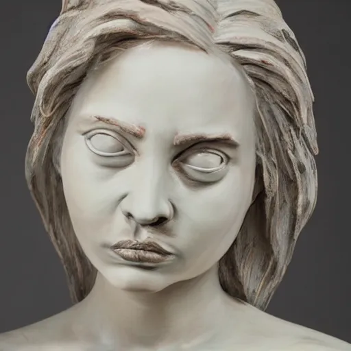 Prompt: painted portrait sculpture of angry girl angel