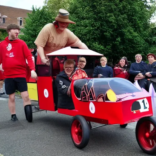 Image similar to red box soapbox race, wacky races, photo