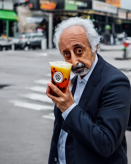 Image similar to a boba tea. hyper realistic and anamorphic 2 0 1 0 s movie still of giovanni falcone, by paolo sorrentino, leica sl 2 3 0 mm, beautiful color, high quality, high textured, lens flare, refined face