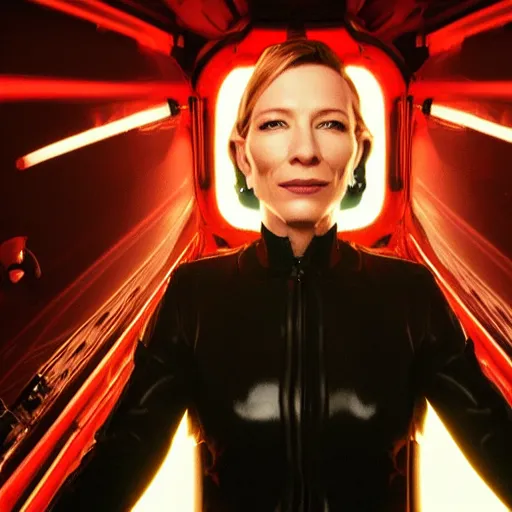 Prompt: Cate blanchett inside a cockpit, surreal, ethereal background, technical, LEDs, octane render, life-like, realistic, 4k, 8k, hd, portrait mode