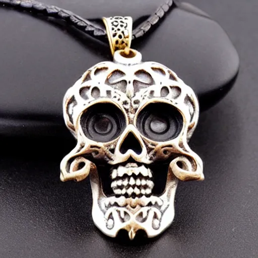 Image similar to fine beautiful rococo artnouveau skull necklace
