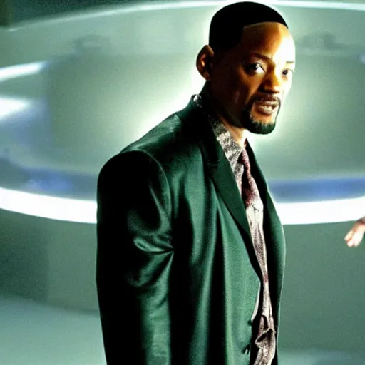 Image similar to A still of Will Smith as Neo from The Matrix. Extremely detailed. Beautiful. 4K. Award winning.