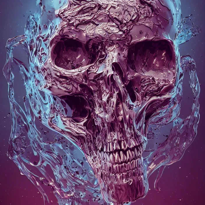 Image similar to portrait of a melting skull. razor sharp teeth. intricate abstract. intricate artwork. by Tooth Wu, wlop, beeple, dan mumford. octane render, trending on artstation, greg rutkowski very coherent symmetrical artwork. cinematic, hyper realism, high detail, octane render, 8k, iridescent accents