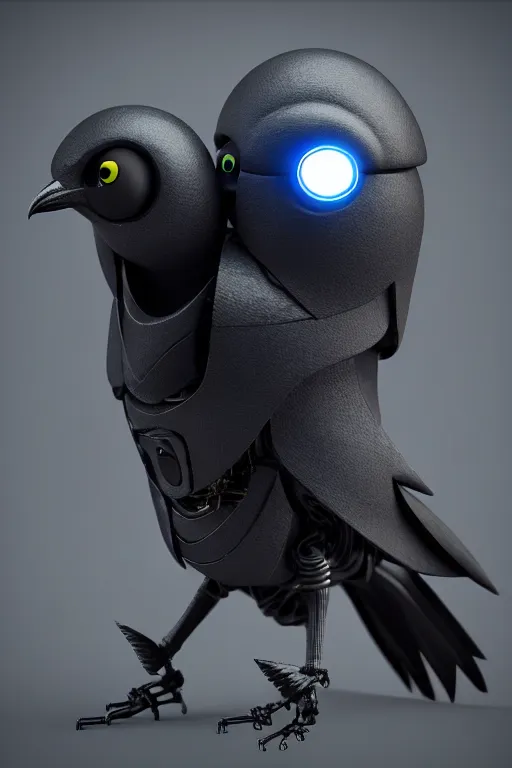 Image similar to high quality 3 d render very cute cyborg crow! incorporated speakers!, cyberpunk highly detailed, unreal engine cinematic smooth, in the style of blade runner & detective pikachu, hannah yata charlie immer, moody light, low angle, uhd 8 k, sharp focus