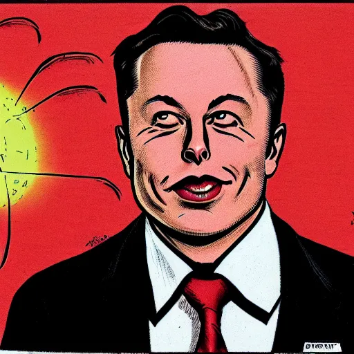 Prompt: Portrait of Elon Musk by Basil Wolverton, Gross Humor