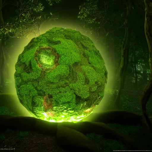 Image similar to : glowing orb, bioluminescent plant in a forest, wallpaper, artstation,cg society 8k render