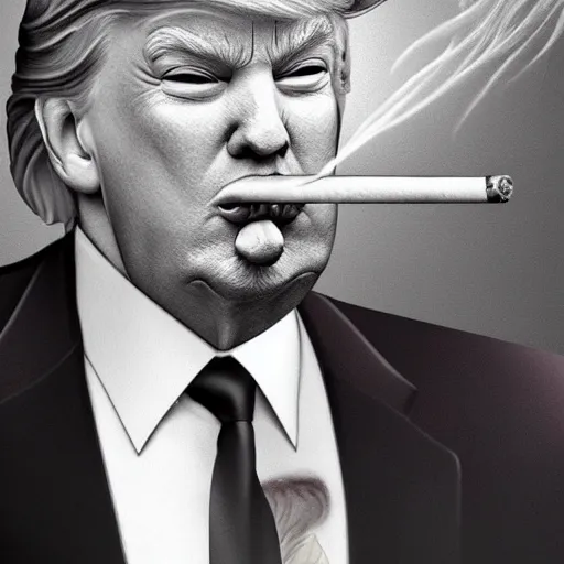 Image similar to a high quality photo of donald trump smoking a cigar, ultra realistic, artstation, cgsociety