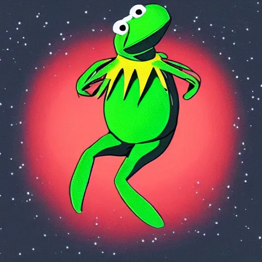 Image similar to “ kermit the frog as an attack ship, on fire off the shoulder of orion ”