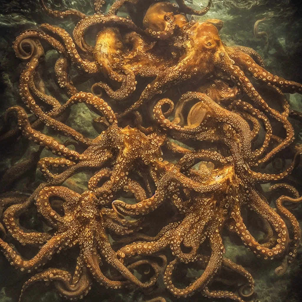 Image similar to octopus god is almighty, incredible photography, beautiful ambient light