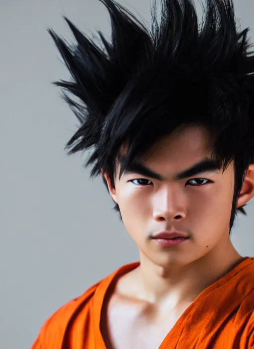 Image similar to a full portrait photo of son goku, f / 2 2, 3 5 mm, 2 7 0 0 k, lighting, perfect faces, award winning photography.