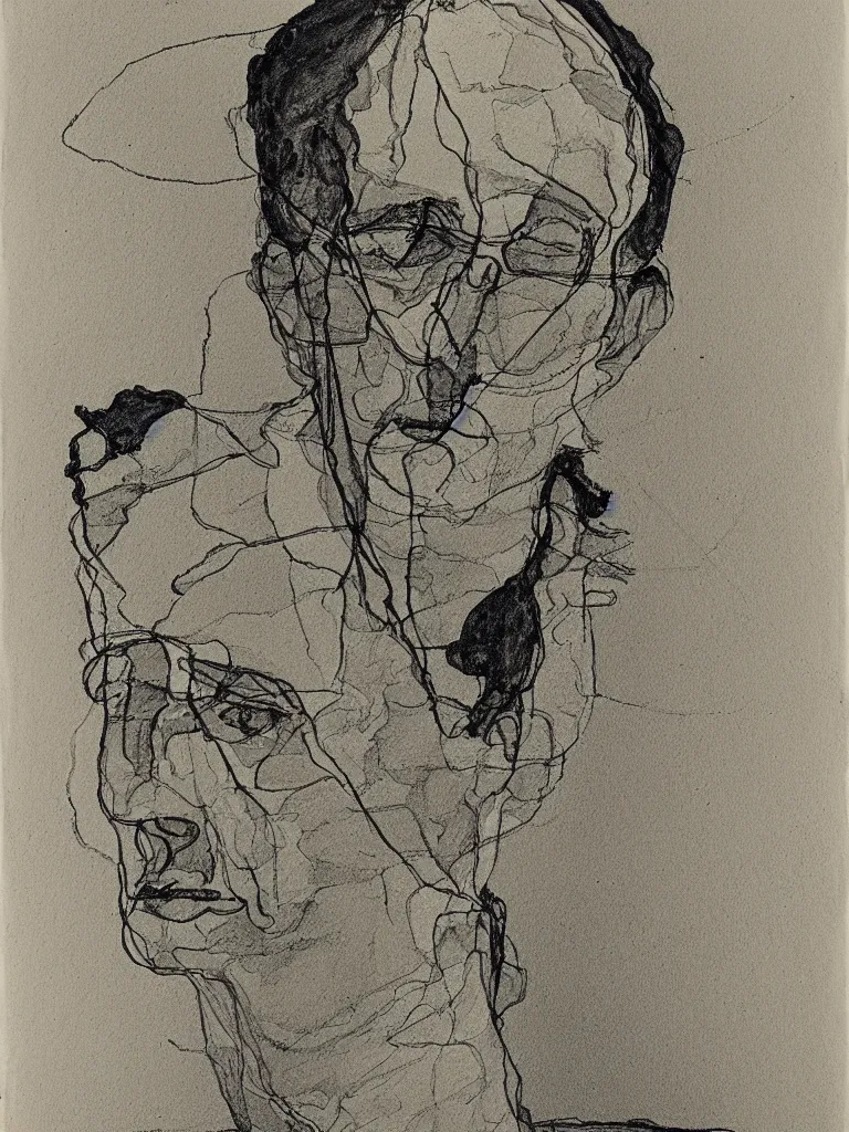 Prompt: a detailed single - line art portrait of hermann hesse, inspired by egon schiele.