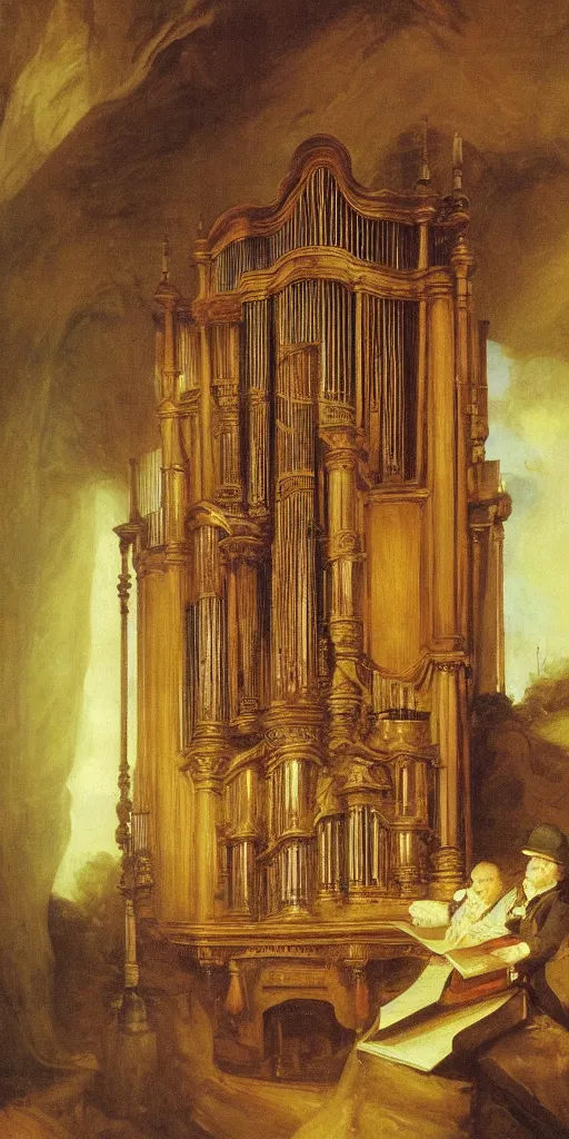 Prompt: detailed oil painting of a pipe organ by Asher Brown Durand and alan lee and goya