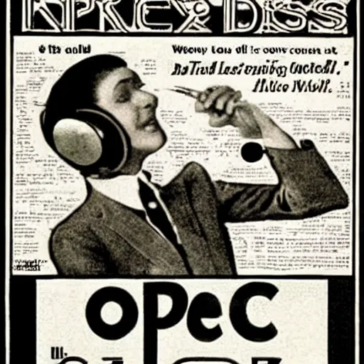 Image similar to vintage advertisement for iPod, 1920s, newspaper