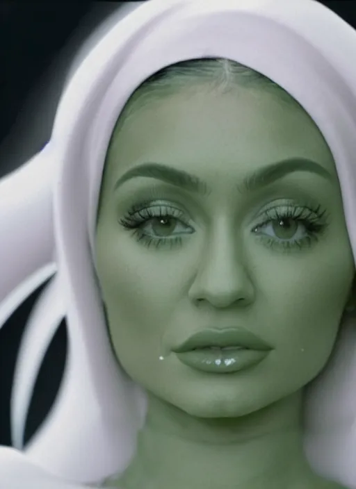 Image similar to film still of kylie Jenner stuck in Alien slime, an alien holding her waist, fear expression