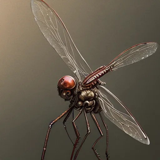 Prompt: close up of a mechanical dragonfly, fantasy, intricate, elegant, highly detailed, digital painting, artstation, concept art, smooth, sharp focus, illustration, by wlop and greg rutkowski