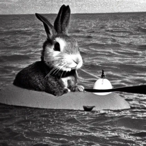 Prompt: a small evil rabbit launching nuclear warheads from a submarine grainy 3 5 mm photo