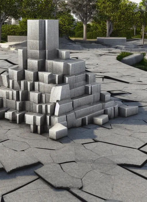 Image similar to highly detailed realistic architecture 3 d render of a futurisctic stele made from stacks of coins standing in a city park, archdaily, made in unreal engine 4 octane render