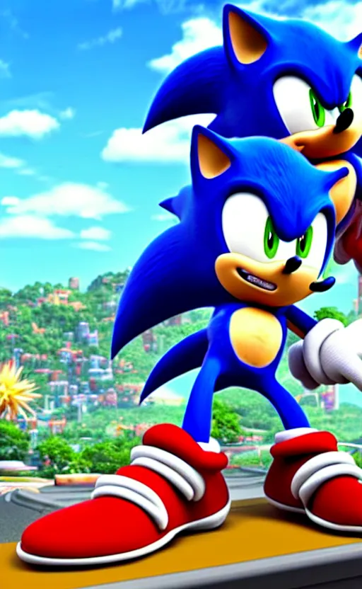 prompthunt: Sonic the hedgehog with a flamethrower, award winning