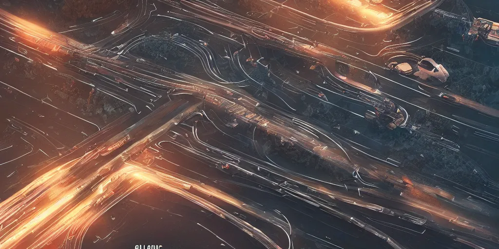 Image similar to global highway, earth, science fiction, beautiful, cinematic lighting, intricate details, octane rendering, trending on artstation, featured on behance.