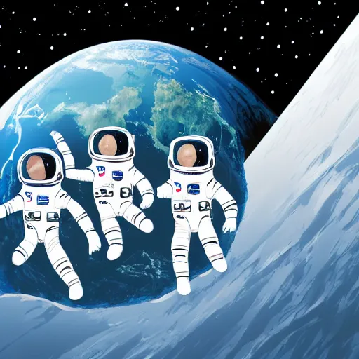Image similar to create a illustration of group of astronaut seeing earth from the moon