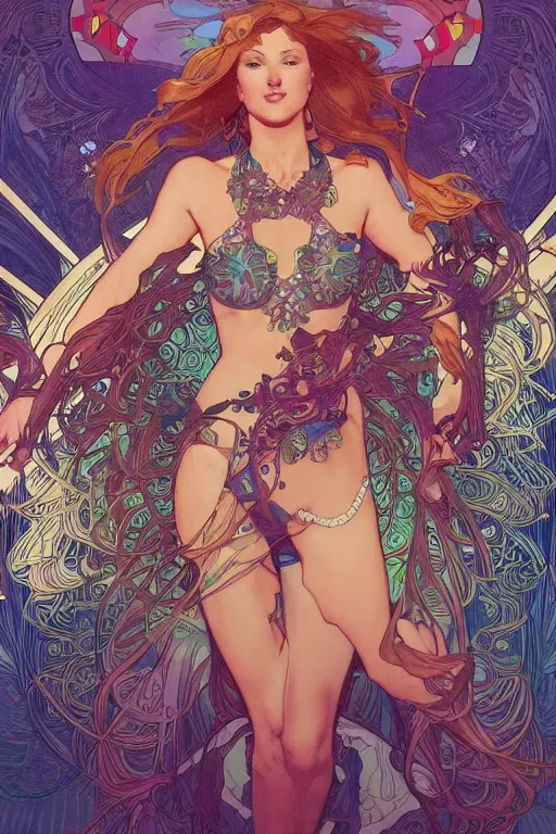 Image similar to coachella pool party, by artgerm and moebius and alphonse mucha, hyperdetailed, dc comics, explosions in the sky, trending on artstation