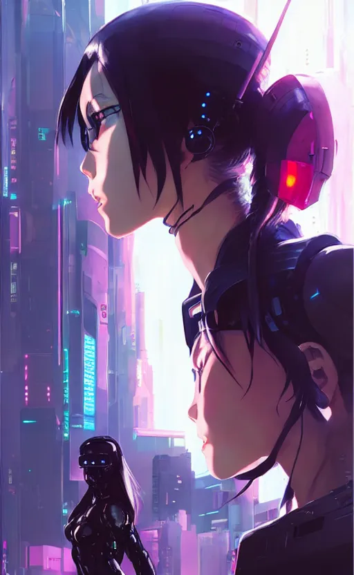 Image similar to cyberpunk anime girl mech, cyberpunk accessory, side view, 3 / 4 shot, street night, beautiful face, grafity, arcane, detail, good face, pose model, concept art, in style of yoji shinkawa, pan ren wei, col price, atey ghailan, by greg rutkowski, aesthetic, digital painting, 3 d, non crop